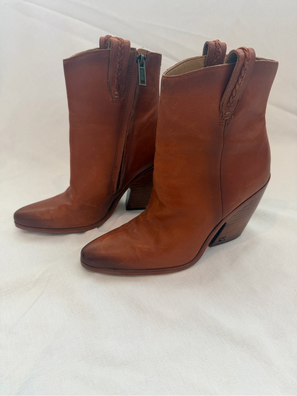 Sam Edelman Leather Pointed Ankle Boot in Copper Brown western style - Picture 2 of 5